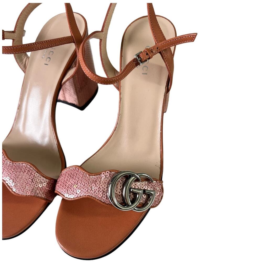 Gucci Pink Sequin GG Marmont Mid Heeled Sandals 37 - Picture 4 of 13